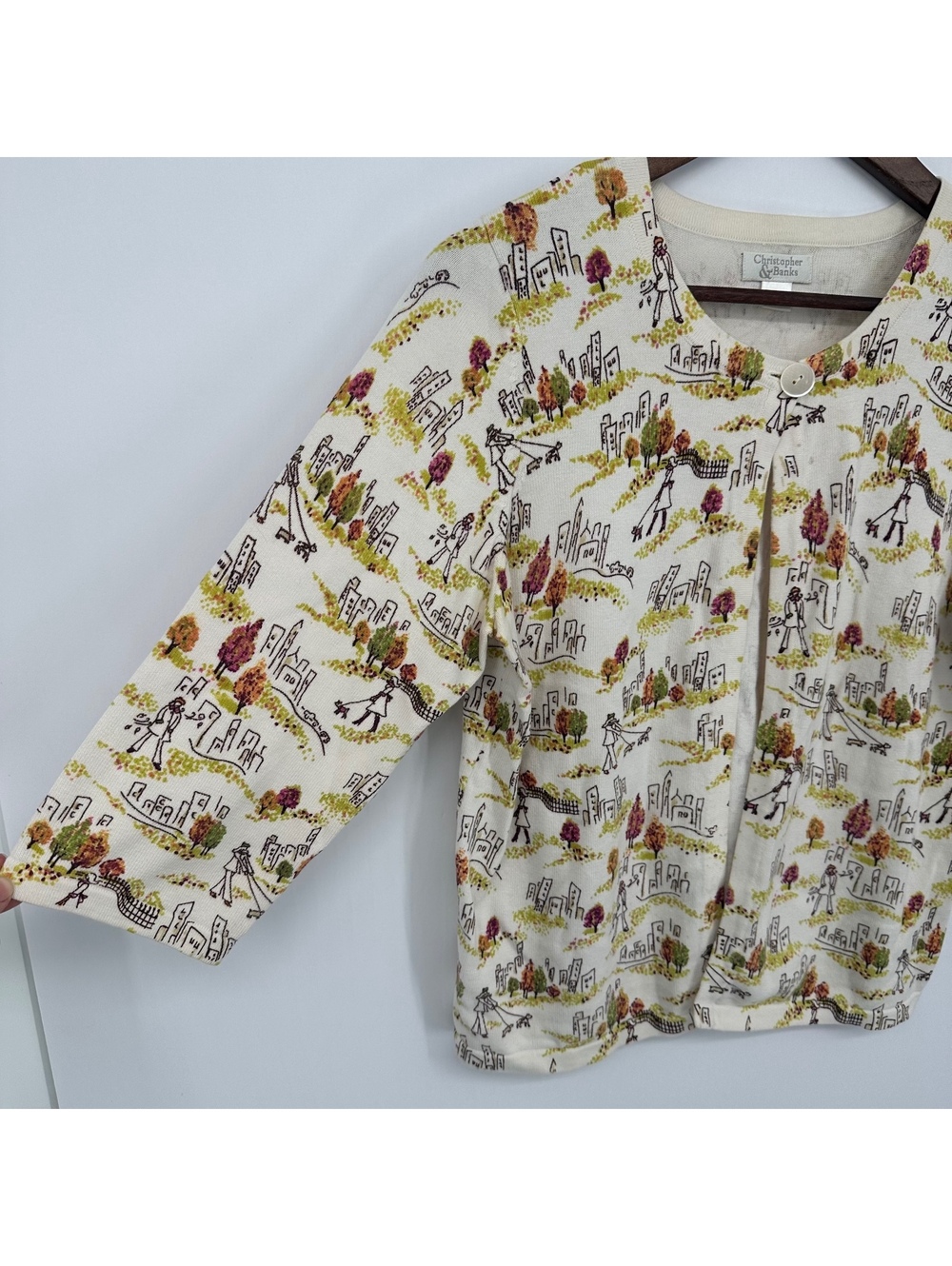 Christopher & Banks Novelty Cityscape Dog Print Cardigan - Picture 3 of 10